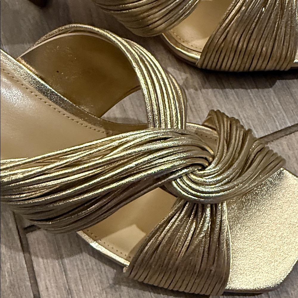 MICHAEL Michael Kors Metallic Gold Knotted Strap Mule Heels - Picture 6 of 10